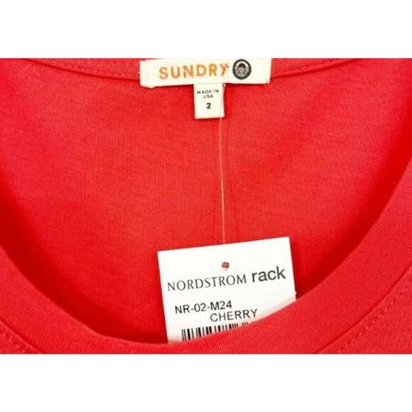 Sundry Womens Ruffle Shoulder Top Size 2/Medium Cherry Red NEW Long Sleeve Scoop - Picture 5 of 7
